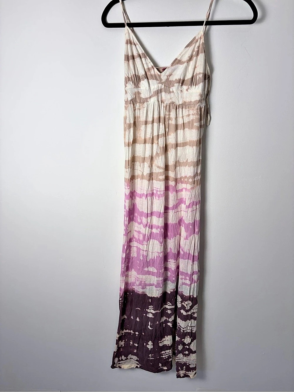 Velvet Pink Purple Tie Dye Cotton Boho Maxi Dress S